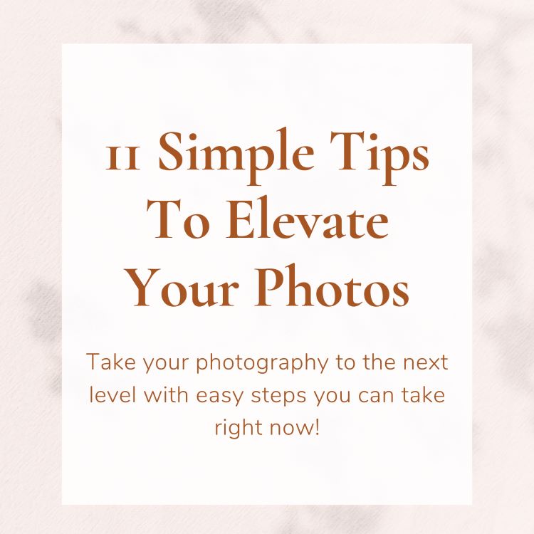 An Ebook cover with the words "11 simple tips to elevate your photos, take your photography to the next level with easy steps you can take right now"